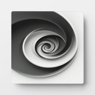 Elegant Black and White Spiral Abstract Design, Plaque