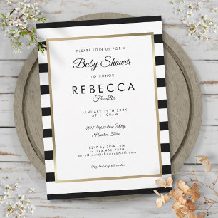 Elegant Black And White Stripe Baby Shower Invitation