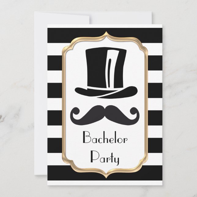 Elegant Black and White Stripe Bachelor Party Invitation (Front)