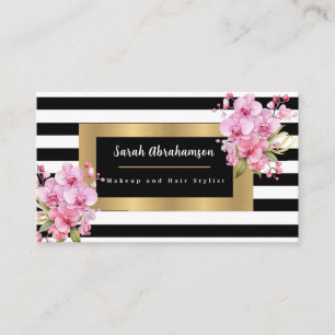 Elegant Black and White Striped Business Card