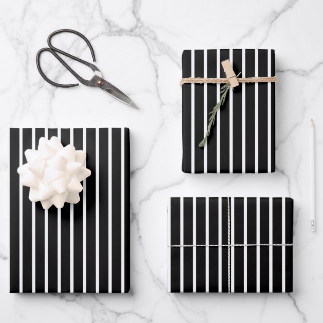 Elegant Black And White Striped Pattern Wrapping Paper Sheet (Front)