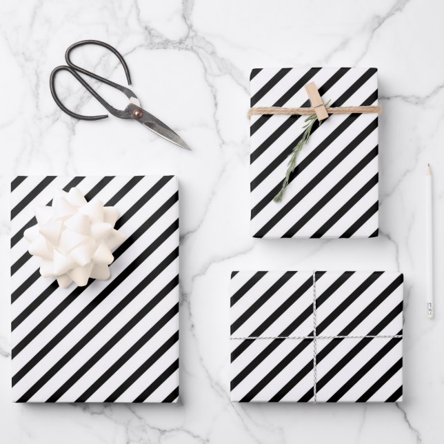 Elegant Black And White Striped Pattern Wrapping Paper Sheet (Front)