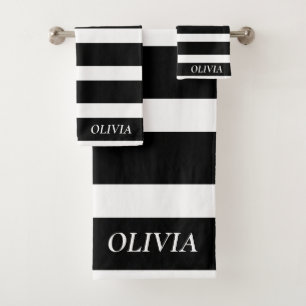 Elegant Black and White Stripes Bath Towel Set