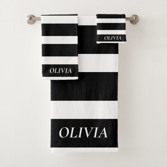 Elegant Black and White Stripes Bath Towel Set (Insitu)