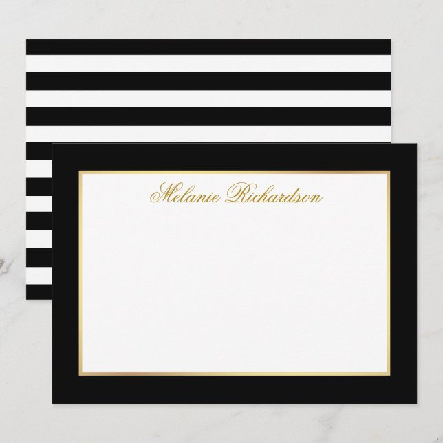 Elegant Black and White Stripes Gold Frame Card (Front/Back)