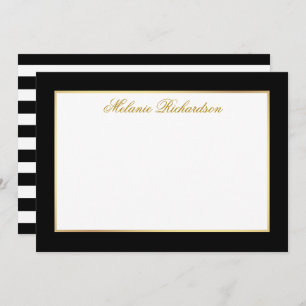 Elegant Black and White Stripes Gold Frame Card