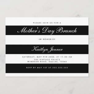 Elegant Black And White Stripes Mothers Day Brunch Invitation