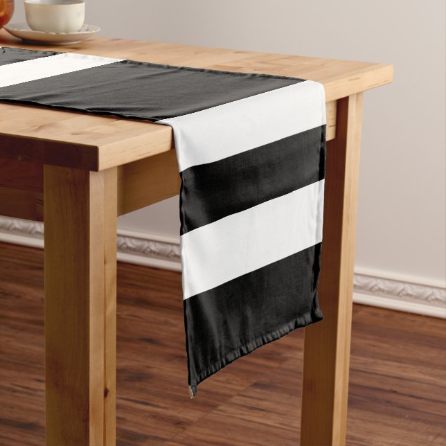 Elegant Black And White Stripes Pattern Short Table Runner (In Situ)