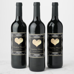 Elegant black and white stripes with heart wine label