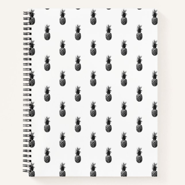 Elegant black and white Summer Pineapple Pattern   Notebook (Front)