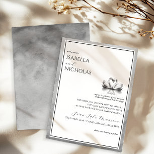 Elegant Black and White Swan Lake Wedding  Invitation