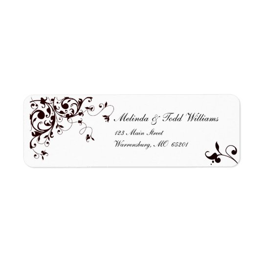 Elegant black and white swirl return address label