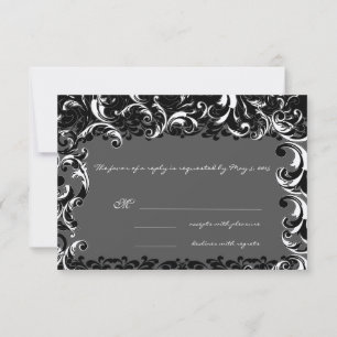 Elegant Black and White Swirl Wedding  RSVP Card