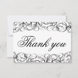 Elegant black and white swirls thank you cards