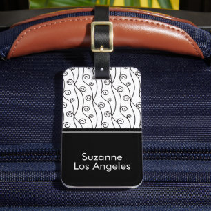 Elegant Black and White Swirls with Name Luggage Tag