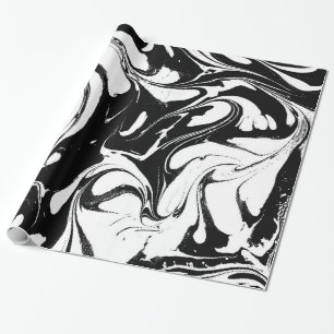 Elegant Black And White Swirly Marble Wrapping Paper