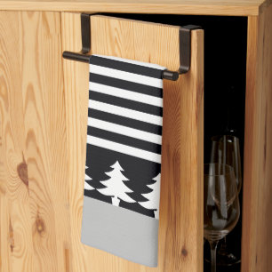 Elegant black and white tea towel