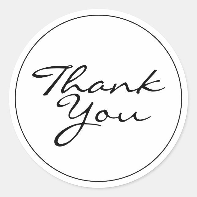 Elegant Black And White Thank You Classic Round Sticker (Front)