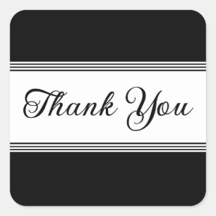Elegant Black and White Thank You Striped Wedding Square Sticker