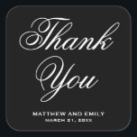 Elegant Black and White Thank You Wedding Favour Square Sticker<br><div class="desc">Black wedding favour sticker.</div>