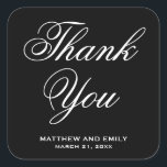 Elegant Black and White Thank You Wedding Favour Square Sticker<br><div class="desc">Black wedding favour sticker.</div>