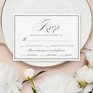 Elegant Black and White Thick Border Wedding RSVP Card
