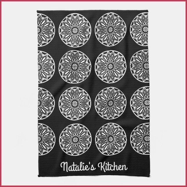 Elegant Black and White Tile  Tea Towel (Creator Uploaded)