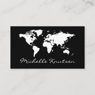 elegant black and white Travel Agent World Map Business Card