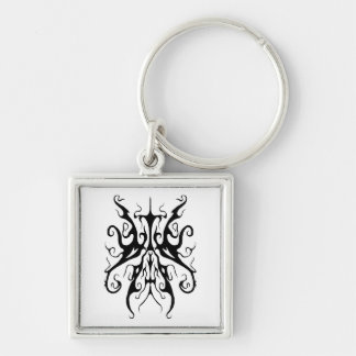Elegant Black and White Tribal Mask Abstract Key Ring