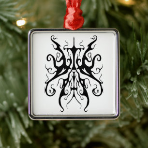 Elegant Black and White Tribal Mask Abstract Metal Ornament