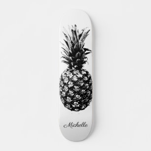 Elegant black and white Tropical Pineapple Custom Skateboard