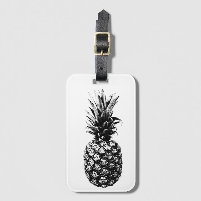 Elegant black and white Tropical  Pineapple  Luggage Tag (Front Vertical)