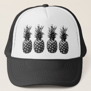 Elegant black and white Tropical Pineapple Trucker Hat