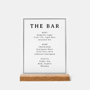 Elegant Black and White Typographic Bar Menu Acrylic Sign