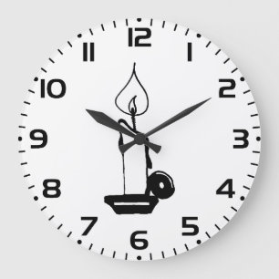 Elegant Black And White Vintage Burning Candle Large Clock