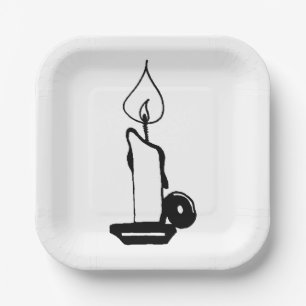 Elegant Black And White Vintage Burning Candle Paper Plate
