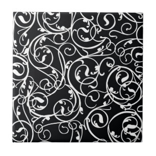 Elegant Black and White Vintage  Damask Pattern Ceramic Tile