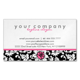Elegant Black And White Vintage Floral Damasks Magnetic Business Card