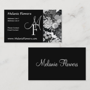 Elegant Black and white Vintage Flowers Monogram Business Card