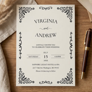 Elegant Black and White Vintage Wedding Invitation