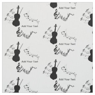 Elegant Black and White Violin with Musical Notes Fabric