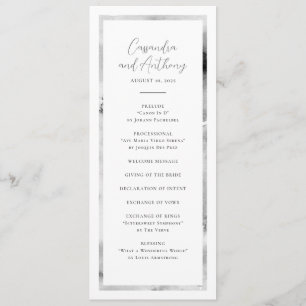 Elegant Black and White Watercolor Marble Wedding Program