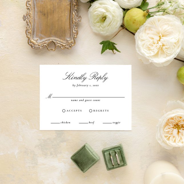 Elegant Black and White Wedding Calligraphy Script RSVP Card (Creator Uploaded)