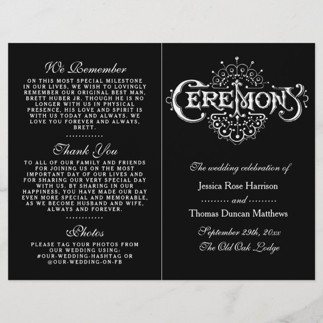 Elegant Black And White Wedding Ceremony Programs (Front)