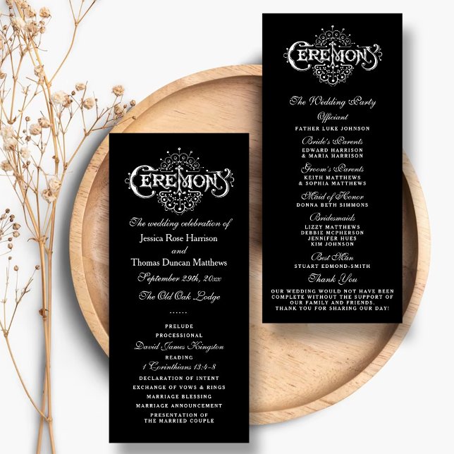 Elegant Black And White Wedding Ceremony Programs Rack Card (Creator Uploaded)