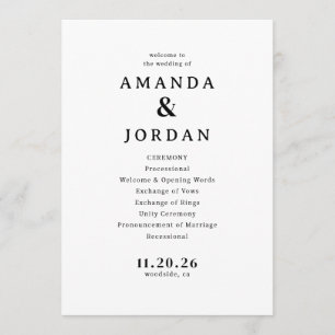 Elegant Black and White Wedding Ceremony Schedule Program