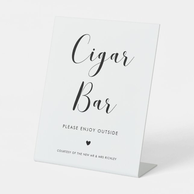 Elegant Black and White Wedding Cigar Bar Pedestal Sign (Front)
