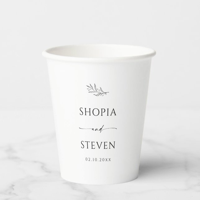 Elegant Black and White Wedding Coffee Paper Cups (Front)