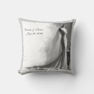 Elegant Black and White Wedding  Cushion