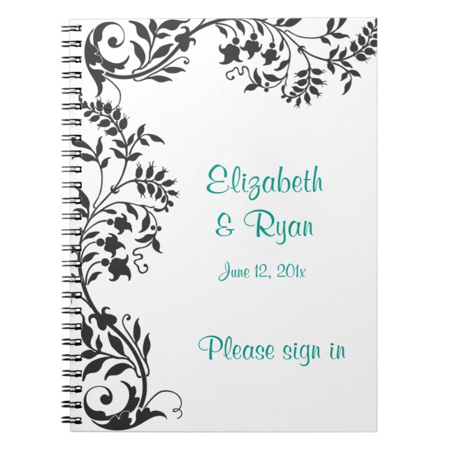 Elegant Black and White Wedding Guest Book (Front)